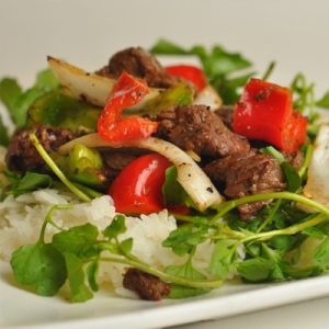 C6. Shaken Beef Rice Plate